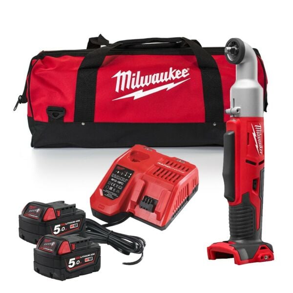 Buy Milwaukee M18BRAIW-502B M18 18V 40Nm Right Angle Impact Wrench Kit - 2x 5Ah Batteries, Charger and Bag by Milwaukee for only £261.13