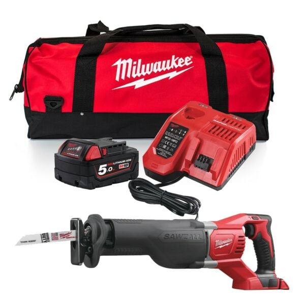 Buy Milwaukee M18BSX-501B M18 18V Sawzall Reciprocating Saw Kit - 5Ah Battery, Charger and Bag by Milwaukee for only £237.11
