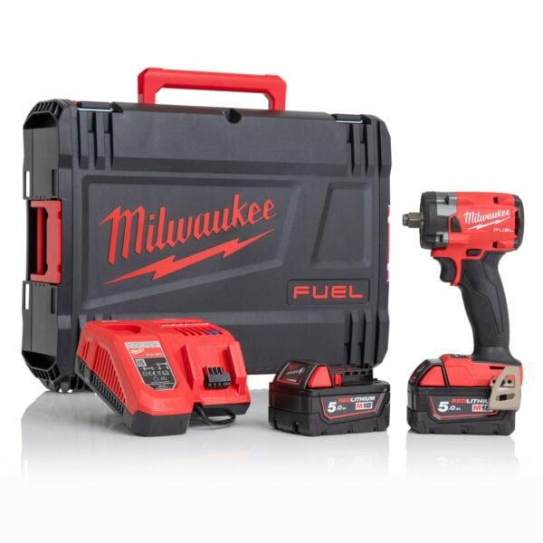 Buy Milwaukee M18FIW2F12-502X M18 FUEL™ 18V 1/2" Compact Impact Wrench Kit - 2x 5Ah Batteries, Charger and Case by Milwaukee for only £289.79