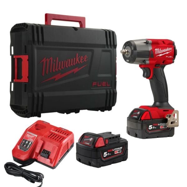 Buy Milwaukee M18FMTIW2F38-502X M18 FUEL™ 18V 3/8" 881Nm Impact Wrench Kit - 2x 5Ah Batteries, Charger and Case by Milwaukee for only £381.13