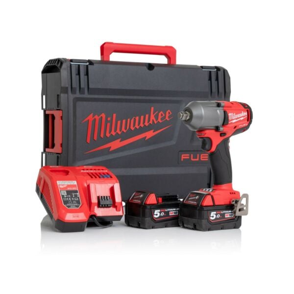 Buy Milwaukee M18FMTIWF12-502X M18 FUEL™ 18V 1/2" 610Nm Impact Wrench Kit - 2x 5Ah Batteries, Charger and Case by Milwaukee for only £328.93