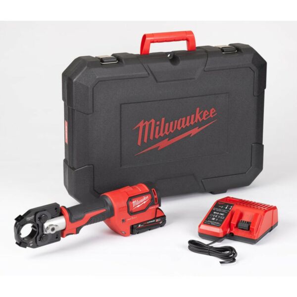 Buy Milwaukee M18HCCT-201C FORCE LOGIC™ Hydraulic 53 kN Cable Crimper, 2Ah Battery & Charger by Milwaukee for only £1,142.35