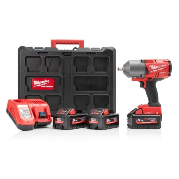 Buy Milwaukee M18ONEFHIWF12-553P M18 FUEL™ One-Key™ 18V 1/2" 1898Nm Impact Wrench Kit - 3x 5.5Ah Batteries, Charger and Case by Milwaukee for only £640.32