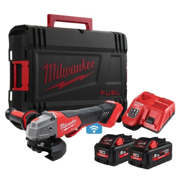 Buy Milwaukee M18ONEFSAG115XPDB-552X M18 FUEL™ ONE-KEY™ 18V 115mm Angle Grinder Kit - 2x 5.5Ah Batteries, Charger and Case by Milwaukee for only £487.58
