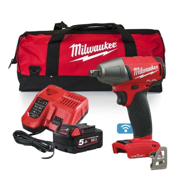 Buy Milwaukee M18ONEIWF12-501B M18 FUEL™ One-Key™ 18V 300Nm Impact Wrench Kit - 5Ah Battery, Charger and Case by Milwaukee for only £218.72
