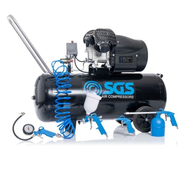 Buy SGS 100 Litre Direct Drive Air Compressor & 5 Piece Tool Kit - 14.6CFM 3.0HP 100L by SGS for only £249.55