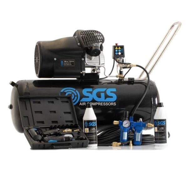 Buy SGS 100 Litre Direct Drive Air Compressor & Ratchet Kit - 14.6CFM 3.0HP 100L by SGS for only £459.30