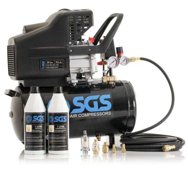Buy SGS 24 Litre Direct Drive Air Compressor & Starter Kit - 9.6CFM 2.5HP 24L by SGS for only £131.99