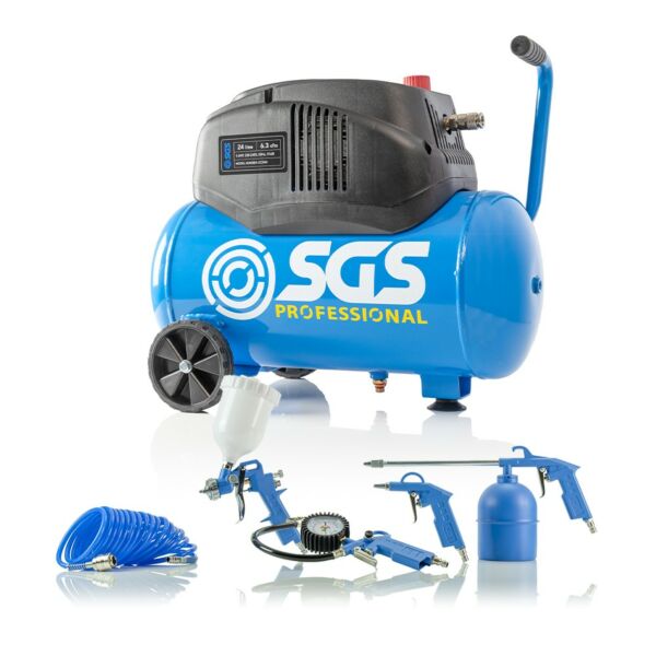 Buy SGS 24 Litre Oil-Less Air Compressor & 5 Piece Air Tool Kit - 6.3 CFM, 1.6 HP by SGS for only £111.17