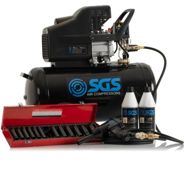 Buy SGS 50 Litre Direct Drive Air Compressor & 1/2” Impact Wrench Kit with Sockets - 9.6CFM 2.5HP 50L by SGS for only £252.24
