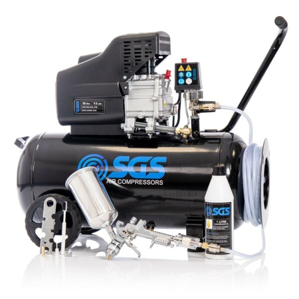 Buy SGS 50 Litre Direct Drive Air Compressor with Spray Gun Kit - 9.5CFM 2.5HP 50L by SGS for only £195.59