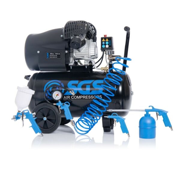 Buy SGS 50 Litre Direct Drive V-Twin High Power Air Compressor with Tool Kit - 14.6CFM 3.0HP 50L by SGS for only £280.31