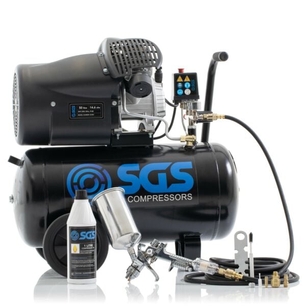 Buy SGS 50 Litre Direct Drive Air Compressor with Spray Gun Kit - 14.6CFM 3.0HP 50L by SGS for only £334.37