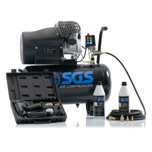 Buy SGS 50 Litre Direct Drive Air Compressor with 17 Pieces Air Tool Kit - 14.6CFM 3.0HP 50L by SGS for only £334.19