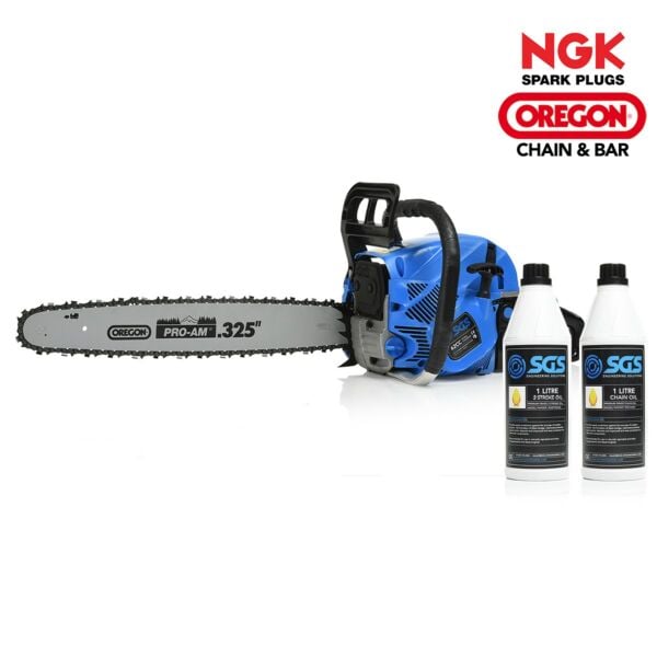 Buy SGS 62cc 20 Petrol Chainsaw: Oregon Bar 2 Stroke Oil & Chain Oil. NGK Spark Plug by SGS for only £149.99