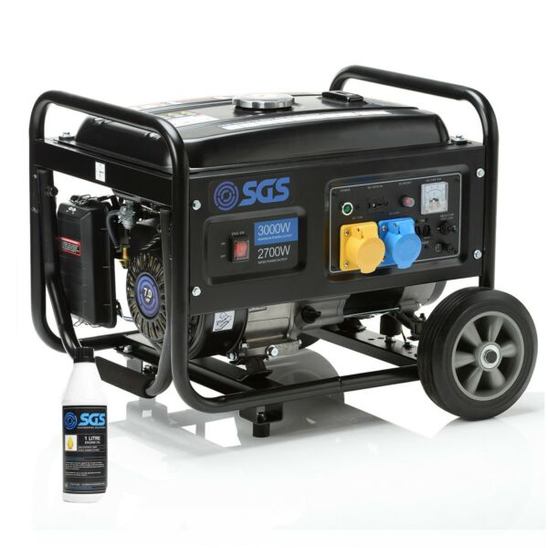 Buy SGS 3.75 kVA Heavy Duty Portable Petrol Generator With Wheel Kit and Oil by SGS for only £285.59