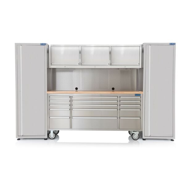 Buy SGS Stainless Steel 15 Drawer Work Bench | 3 Upper Cabinets & 2 Side Cabinets by SGS for only £1,864.12