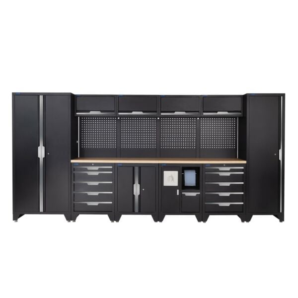 Buy SGS 14pc Garage Storage System with Tall Single and Double Cabinets Bin Unit and Wooden Worktop by SGS for only £3,365.99