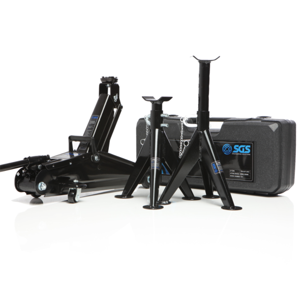 Buy SGS 2 Tonne Trolley Jack | Carry Case | 2x Axle Stands by SGS for only £50.87