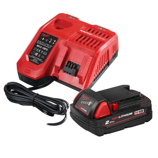 Buy Milwaukee M18NRG-201 Rapid Fast Charger and 18V 2.0Ah Battery Bundle by Milwaukee for only £118.69