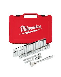 Buy Milwaukee 4932464945 32 pcs Metric 3/8 Ratchet + Socket Set by Milwaukee for only £94.99