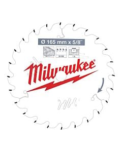 Buy Milwaukee 4932471311 Circular Saw Blade - 165 mm Diameter 5/8 Inch Bore Size 24 Tungsten Carbide Teeth 1.6 mm Kerf by Milwaukee for only £19.66