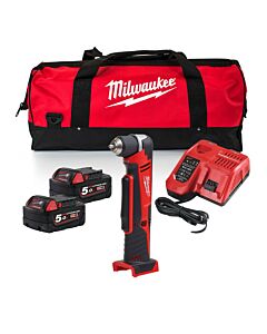Buy Milwaukee C18RAD-502B M18 18V Right Angle Drill Kit - 2x 5Ah Batteries, Charger and Bag by Milwaukee for only £273.11