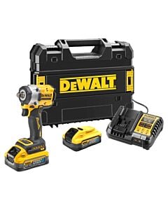 Buy DeWalt 18V 13MM Compact Impact Wrench Kit - 2x 5ah Powerstack Batteries, Charger and Case by DeWalt for only £300.00