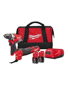 Buy Milwaukee M12FPP2BA-202B 12V Combi Drill and Multi-Tool Kit - 2x 2Ah Batteries, Charger and Bag by Milwaukee for only £286.16