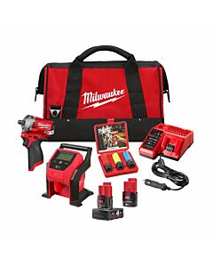 Buy Milwaukee M12FPP3AK-402B M12 12V Impact Wrench and Tyre Inflator Kit - 1 x 4Ah, 1 x 2AH Batteries, Charger and Bag by Milwaukee for only £319.92