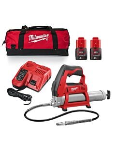Buy Milwaukee M12GG-202B M12 12V Grease Gun Kit - 2x 2Ah Batteries, Charger and Bag by Milwaukee for only £210.38