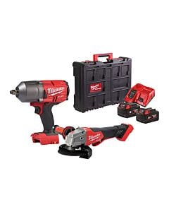 Buy Milwaukee M18FPP2BD-502P Impact Wrench and Angle Grinder Kit - 2x 5Ah Batteries, Charger and Packout Case by Milwaukee for only £574.34
