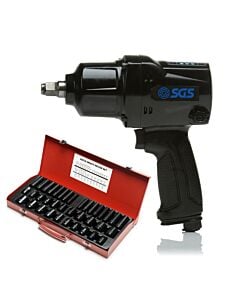 Buy SGS 1/2 Heavy Duty 880Nm Air Impact Wrench | 38 Pcs Drive Deep Socket Set by SGS for only £128.39