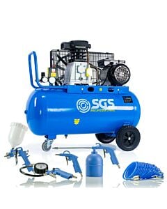 Buy SGS 90 Litre Belt Drive Air Compressor & 5 Piece Tool Kit - With FREE Oil by SGS for only £325.37