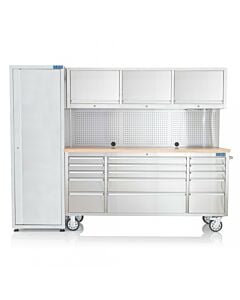 Buy SGS 72 Stainless Steel 15 Drawer Work Bench with 3 Upper Cabinets & Side Cabinet by SGS for only £1,256.64