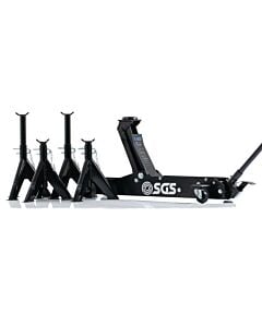 Buy SGS 3 Ton Long Reach Service Trolley Jack with four 3 Ton Heavy Duty Axle Stands by SGS for only £312.95