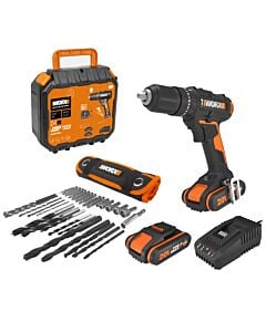 Buy Worx 20V Combo Kit Brushed Combi Drill 50Nm 2 x 2.0Ah Batteries / 2A Charger & 30pcs Accessories by Worx for only £99.98