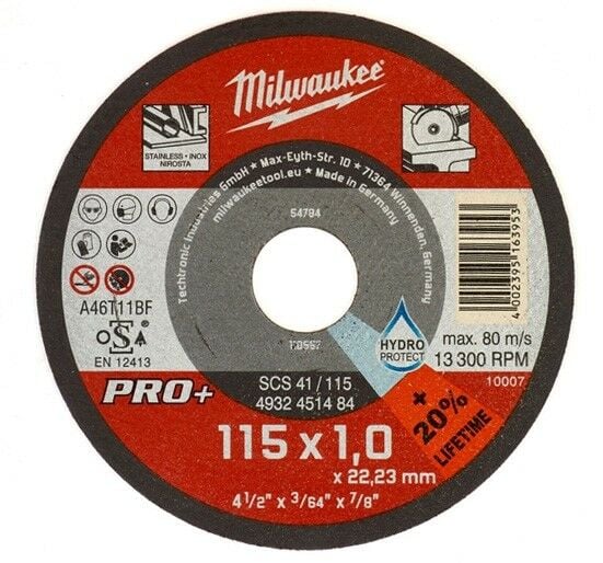 Milwaukee 4932451484 115mm x 1mm SCS41 PRO+ Thin Metal Cutting Disc