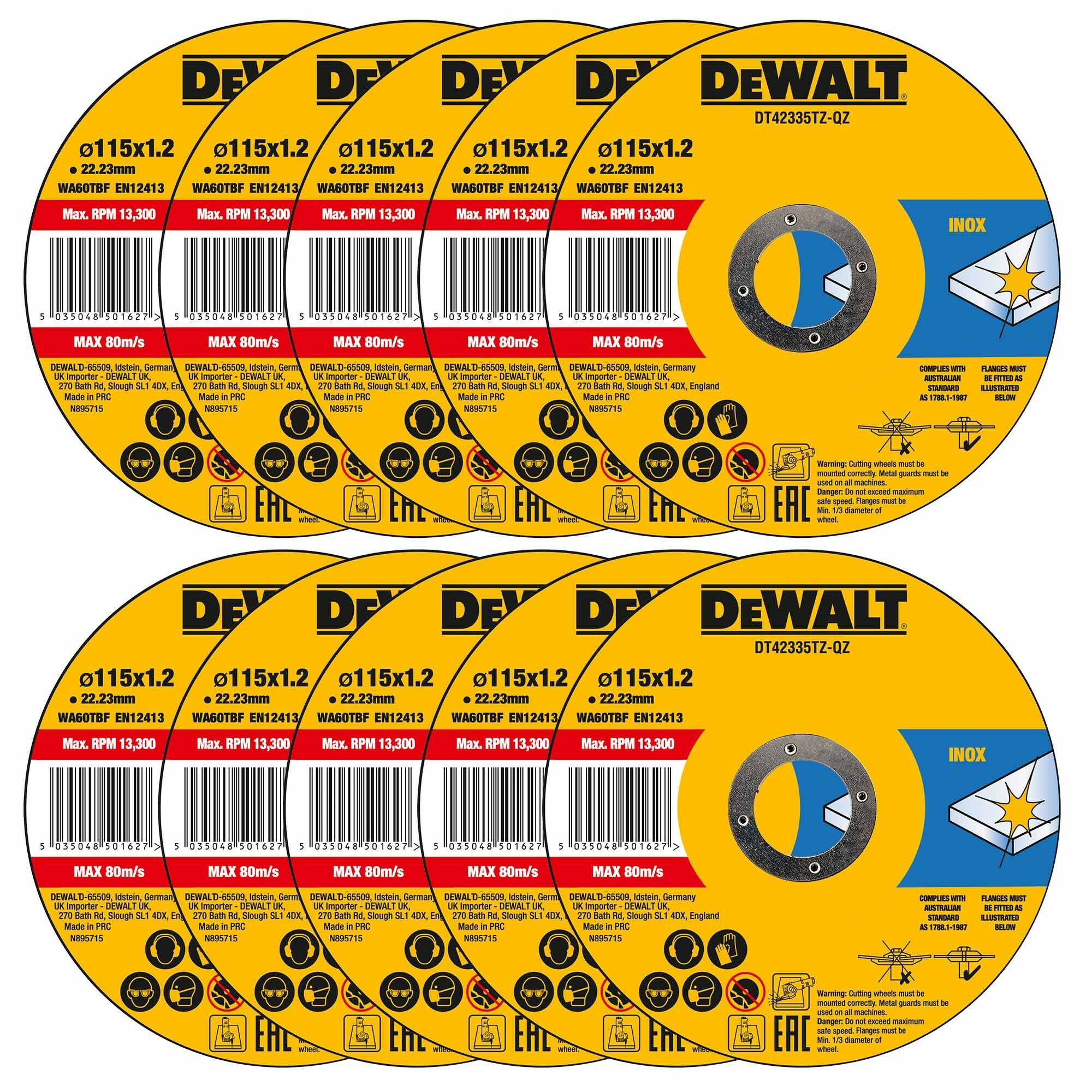 DeWalt DT42335TZ-QZ Angle Grinder Standard 115mm Grinding Disc - 10 Pack
