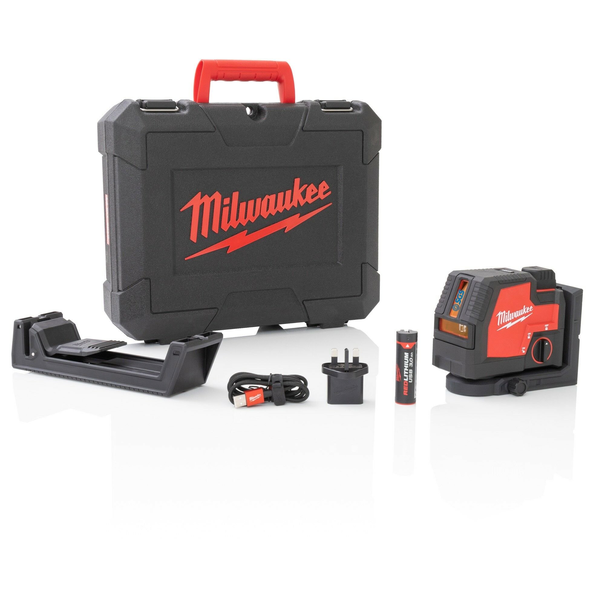Milwaukee L4CLL-301C USB Rechargeable Green Cross Line Laser Level Kit - Rechargeable Battery and Case