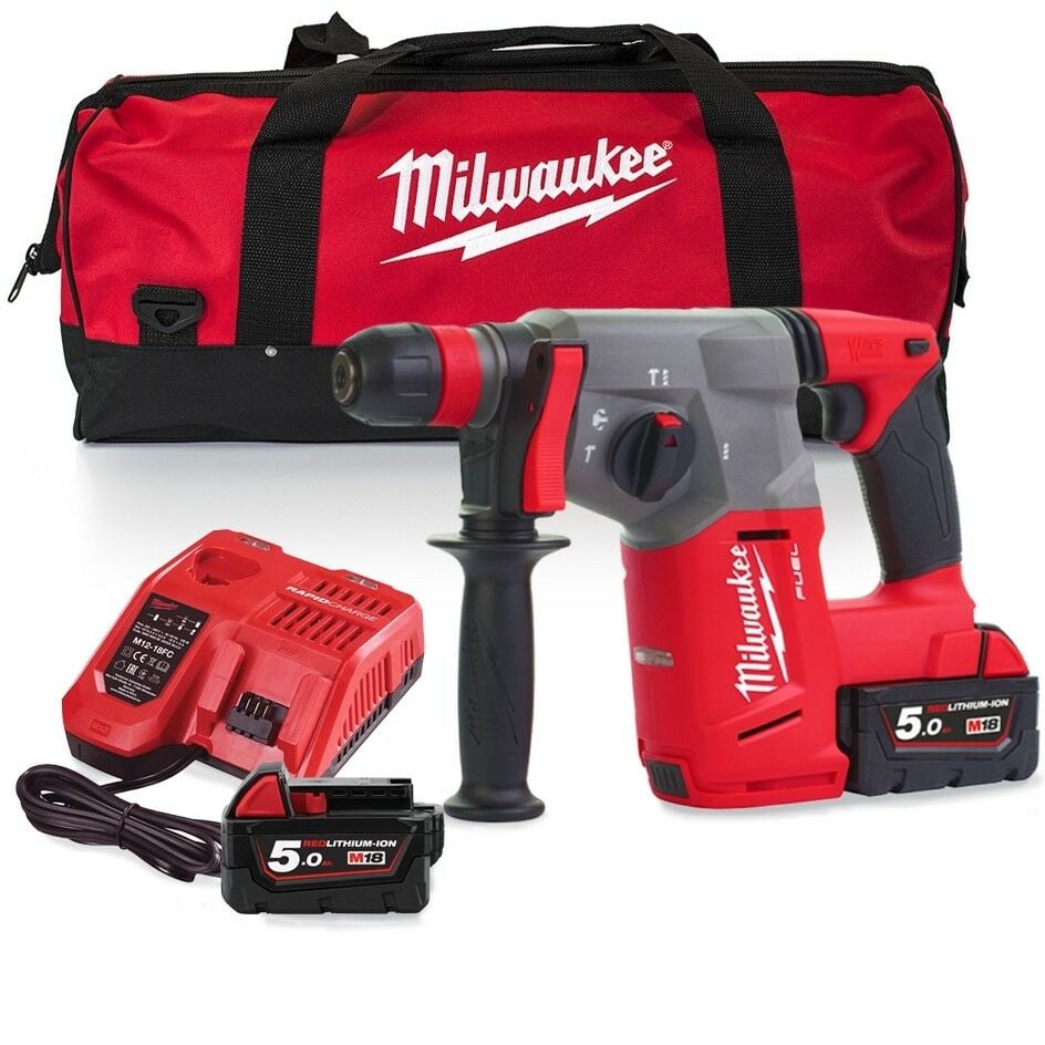 Milwaukee M18CHX-502B M18 FUEL™ 18V SDS+ Hammer Drill Kit - 2x 5Ah Batteries, Charger and Bag