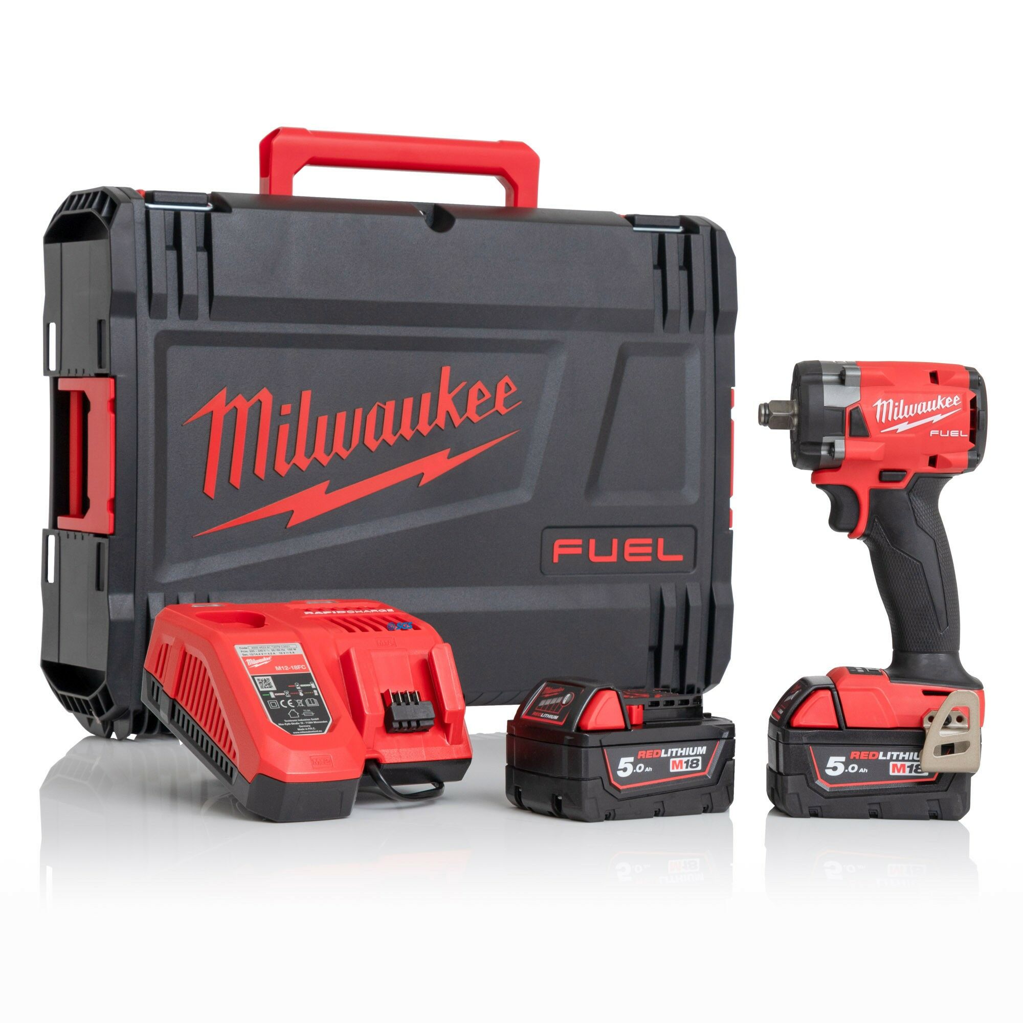 Milwaukee M18FIW2F12-502X M18 FUEL™ 18V 1/2" Compact Impact Wrench Kit - 2x 5Ah Batteries, Charger and Case