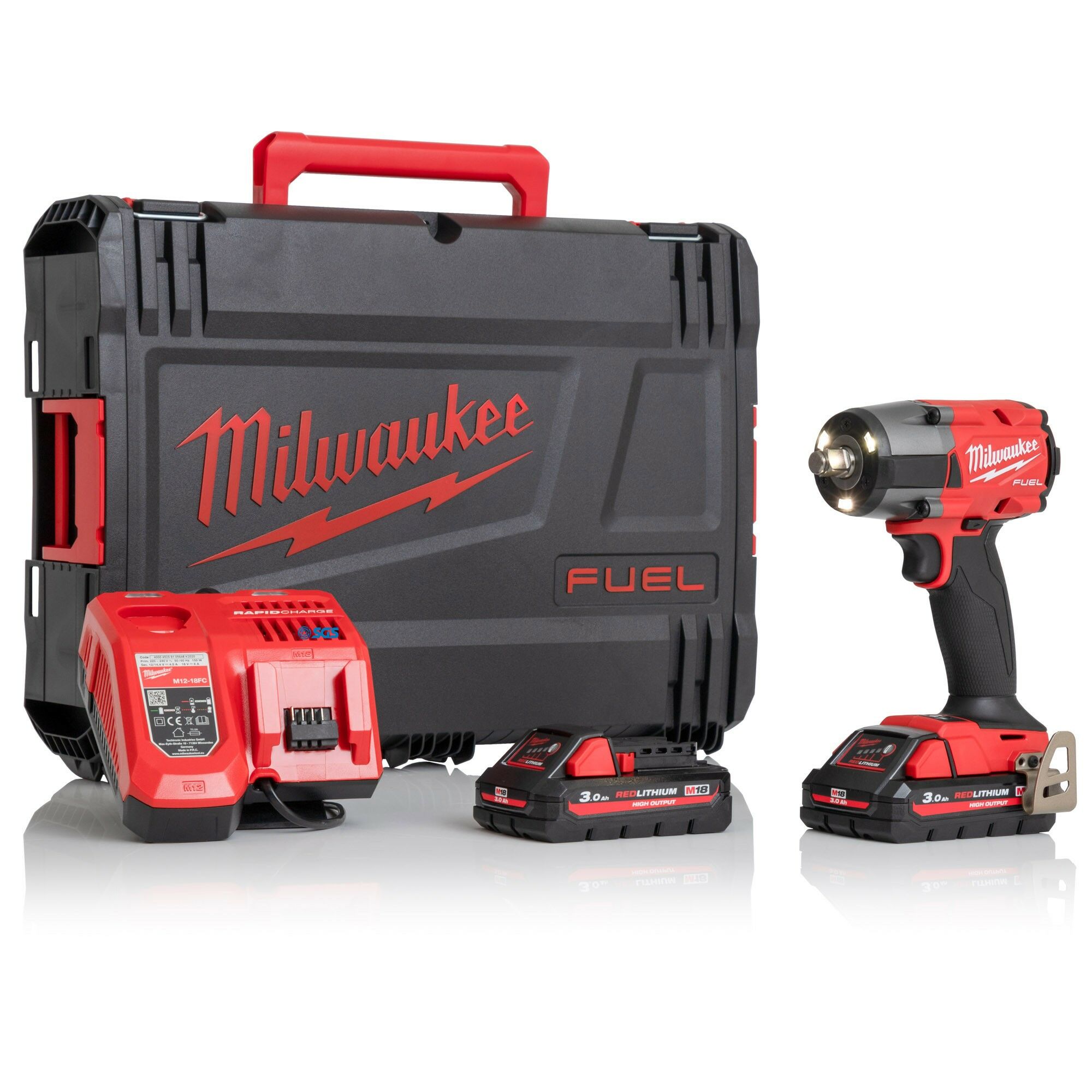 Milwaukee M18FMTIW2F12-302X M18 FUEL™ 18V 1/2" 881Nm Impact Wrench Kit - 2x 3Ah Batteries, Charger and Case