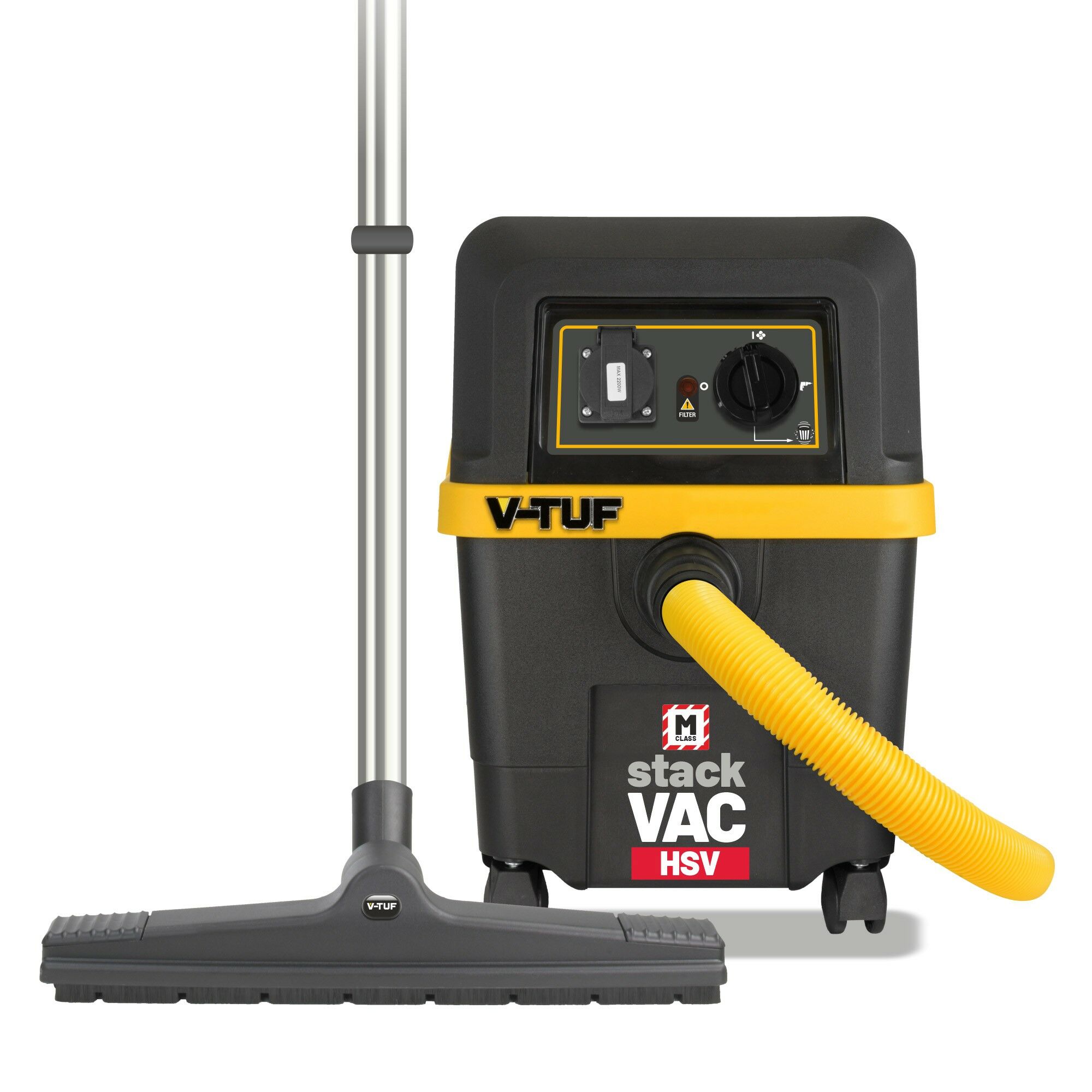 V-TUF STACKVAC HSV 240v 30L M-Class Dust Extractor Wet & Dry - with Power Take Off - Health & Safety Version