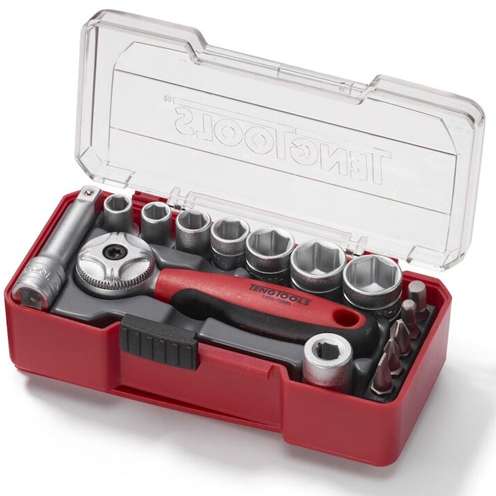 Teng Tools 1/4in Socket Set 6pc With Belt Clip 15 Pieces