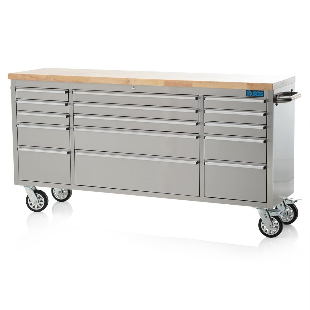 72" Stainless Steel 15 Drawer Work Bench Tool Box Chest Cabinet